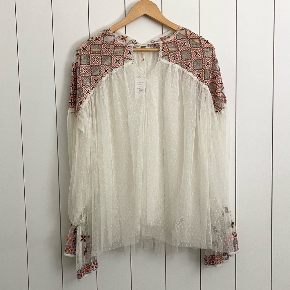 Free People Mesh Boho Flare Sleeve Top